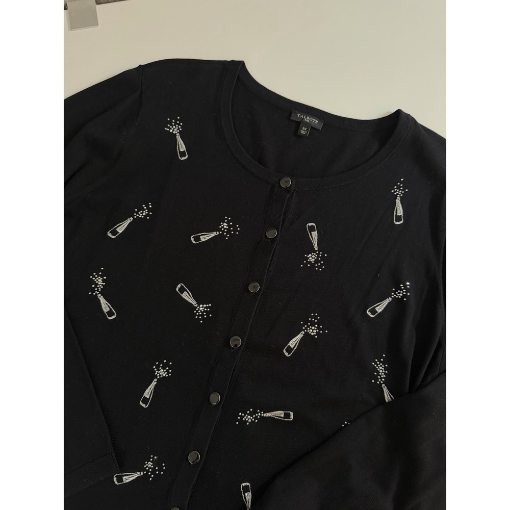 Talbots Plus Size 2X Cardigan Button Up Party Champagne New Year Preppy Bubbly